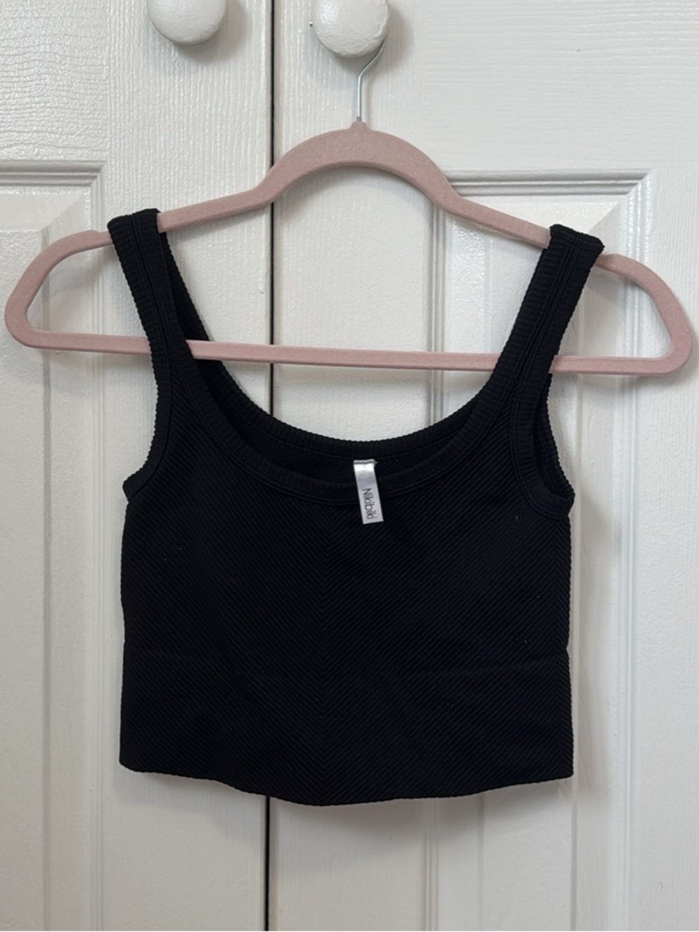 NikiBiki Ribbed Black Crop Tank Top with Wide Straps